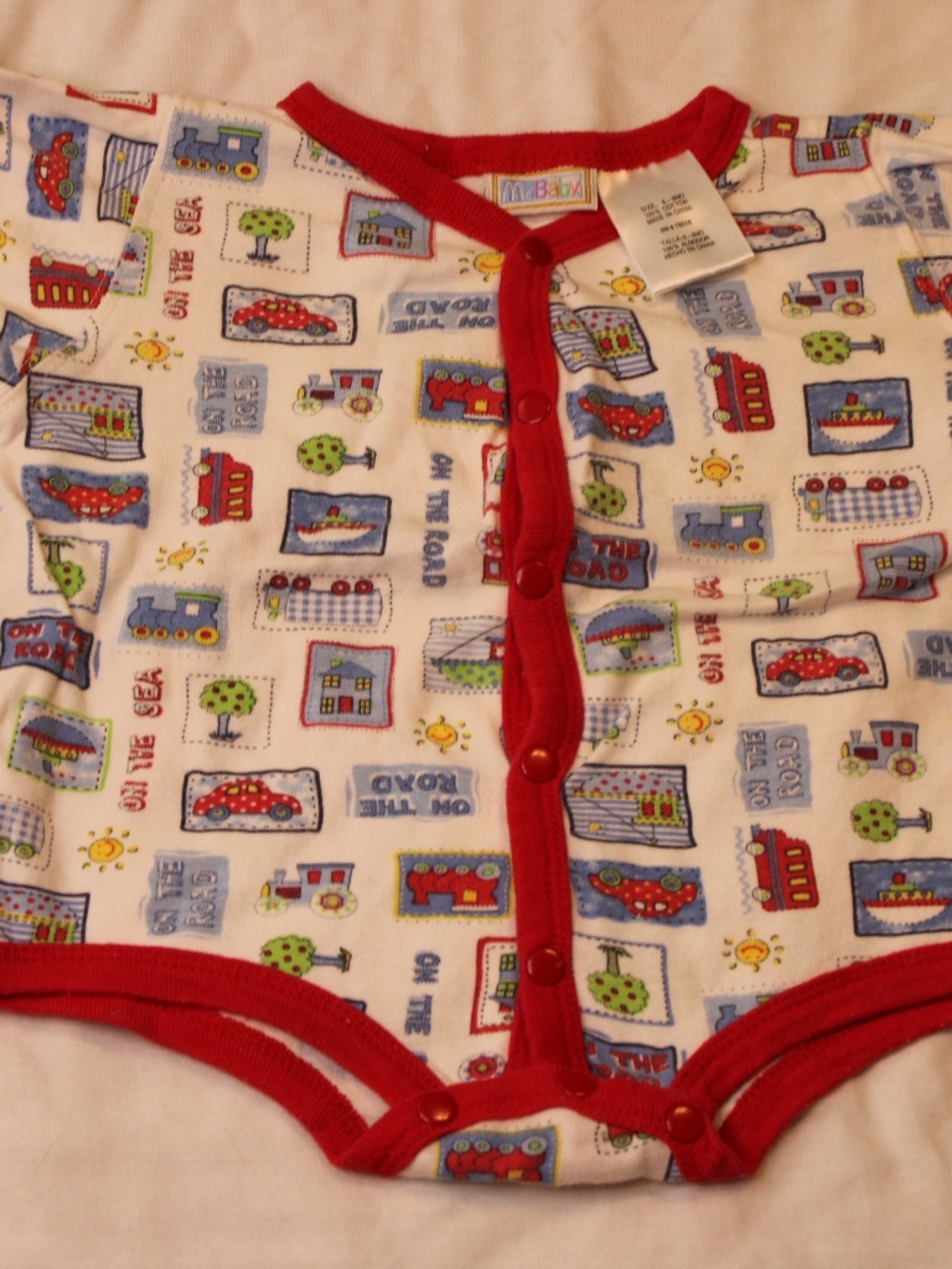 Vintage McBaby 6-9M Baby Romper Cars Trains On The Road